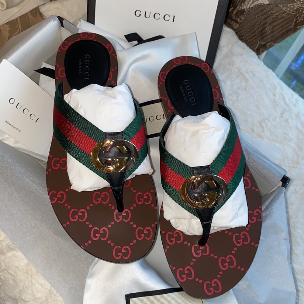 Gucci GG thong Web Sandal 💚❤️🤍